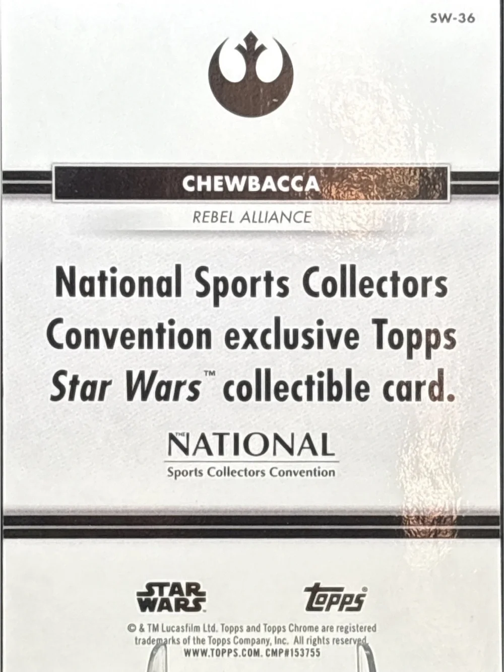Topps Chrome Star Wars Chewbacca Card - Nationals LE Print Holo Foil